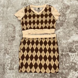 Shein Curve 1XL Beige and Brown Two Piece Set